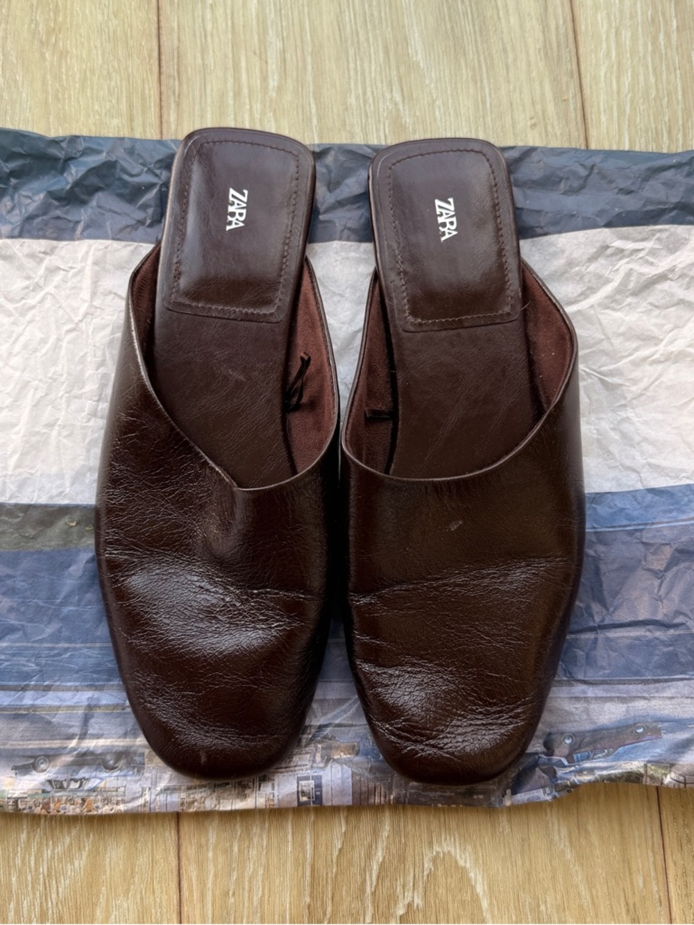ZARA Brown Leather Slip-On Mules